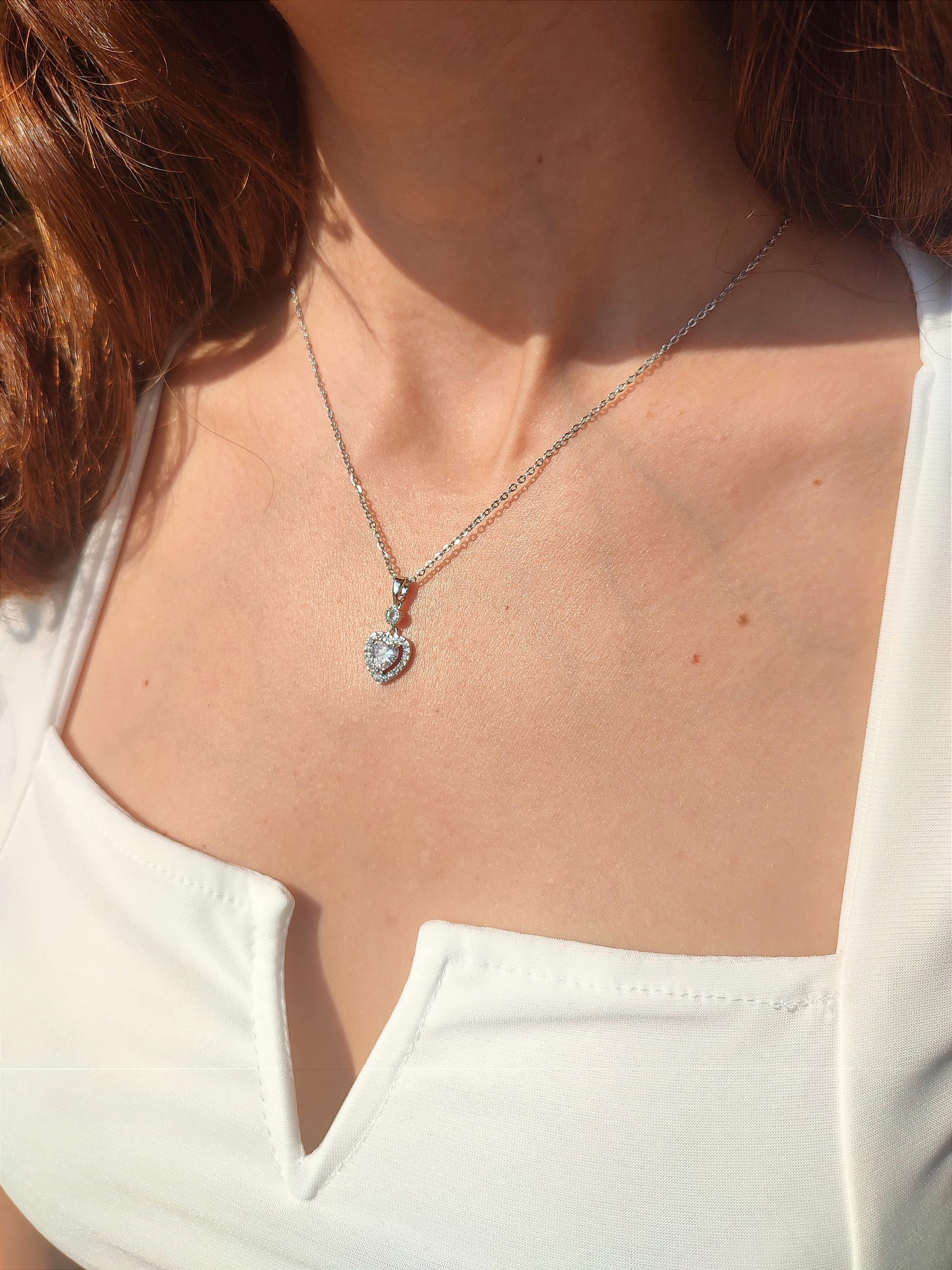 Kadın 316L Paslanmaz Çelik Swarovski Taşlı Kalp Kolye