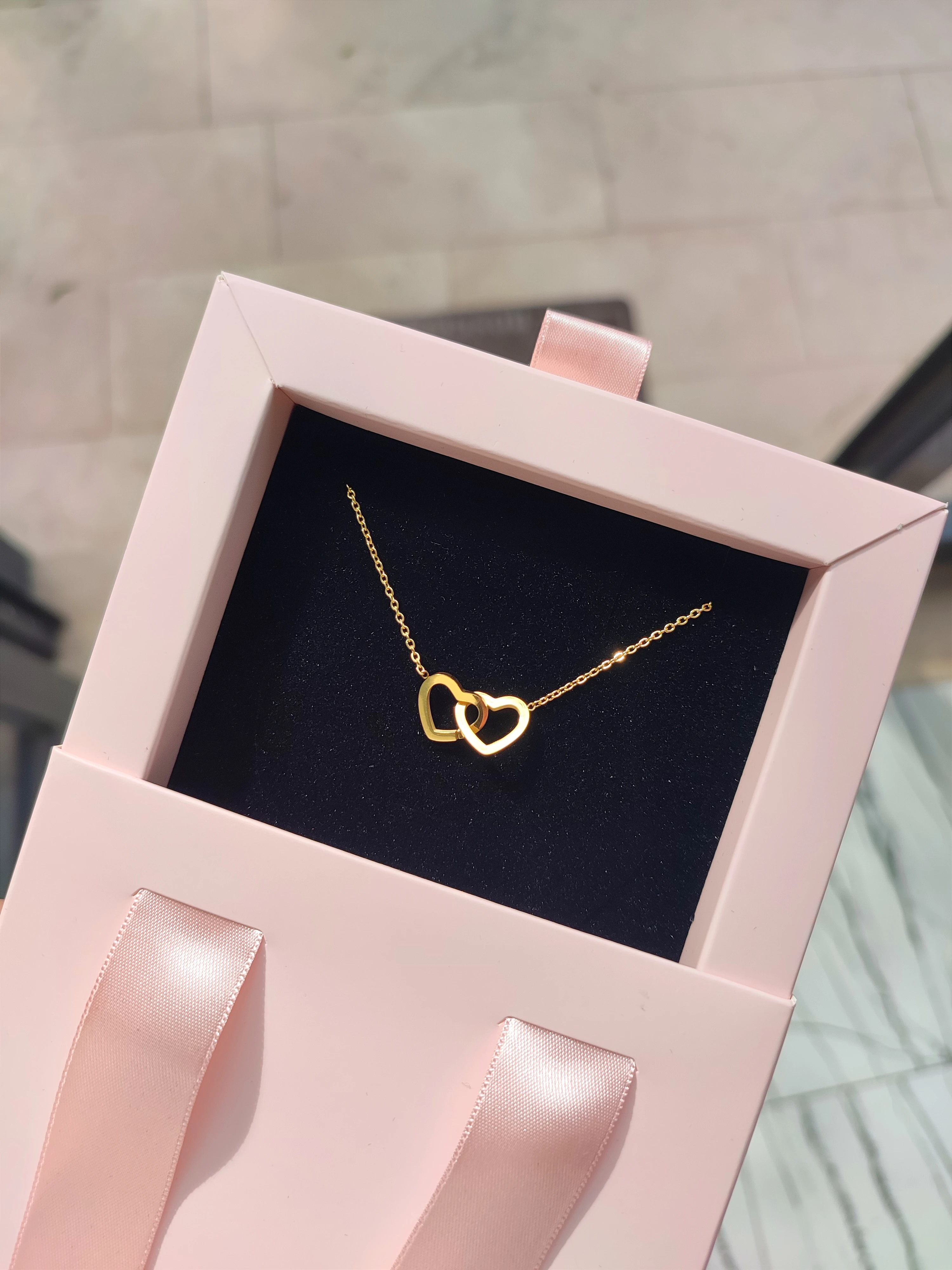 14 Ayar Altın Kaplama İç İçe Çift Kalp Kolye