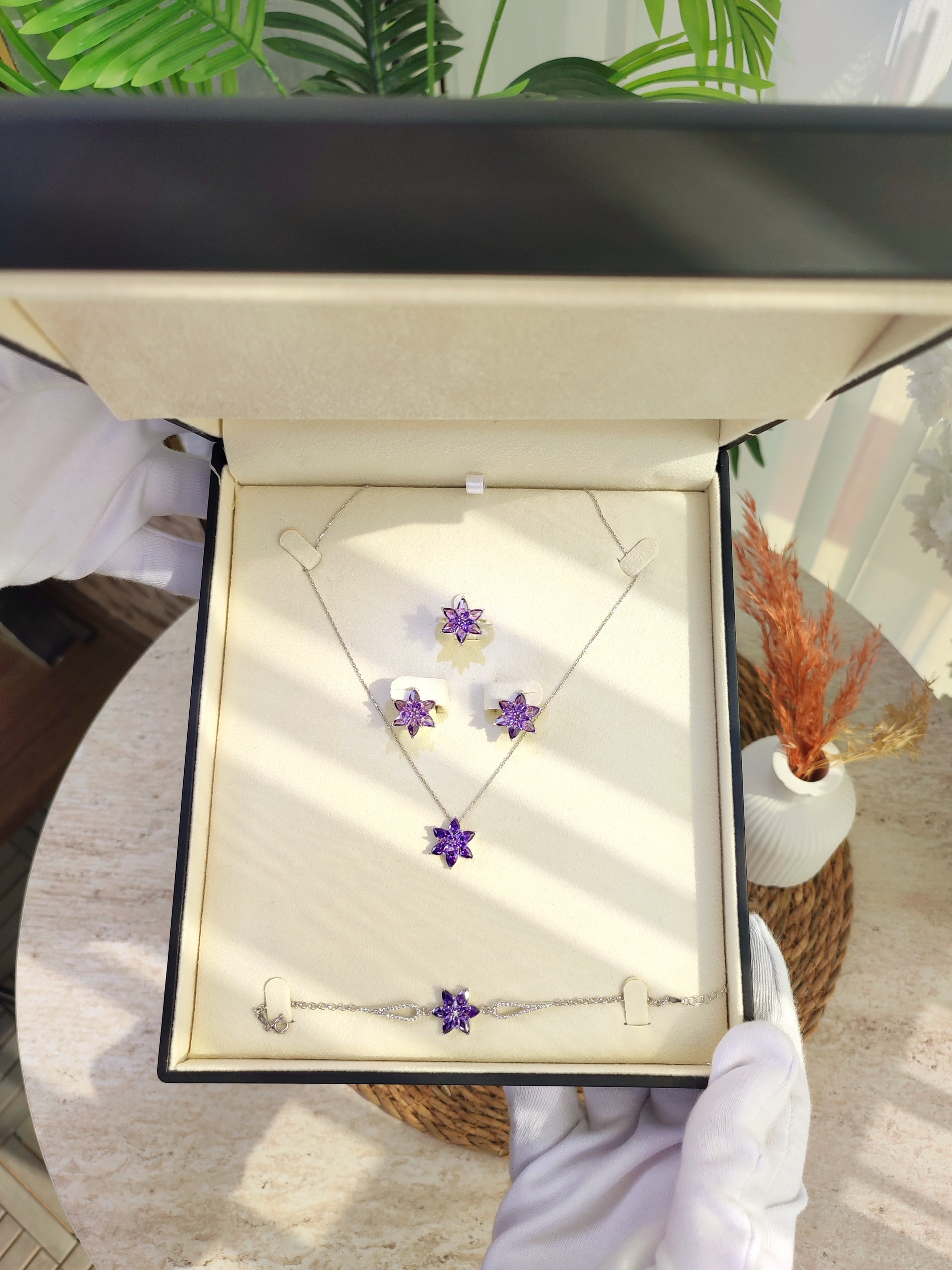 925 Ayar Gümüş 4'lü Lotus Çiçeği Seti