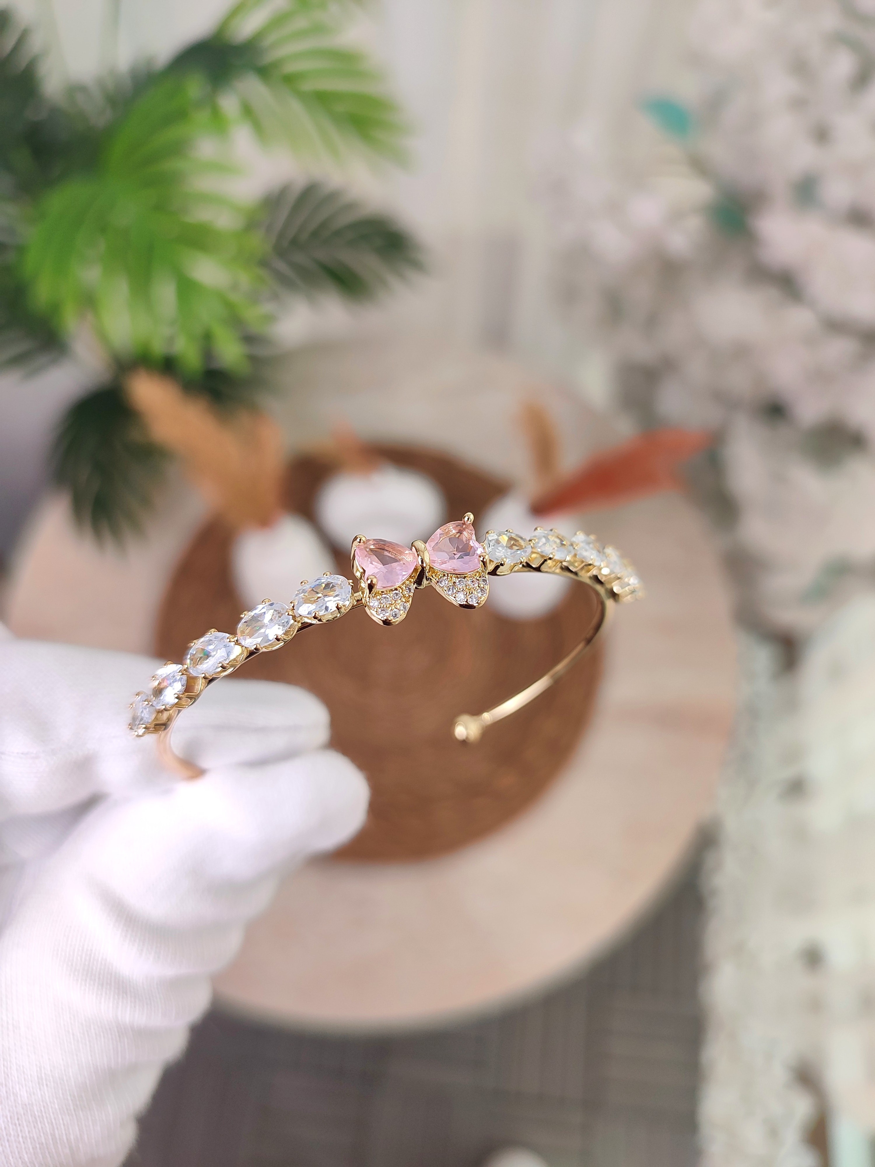 Kadın Zirkon Taşlı Pembe Kurdele Model Bileklik