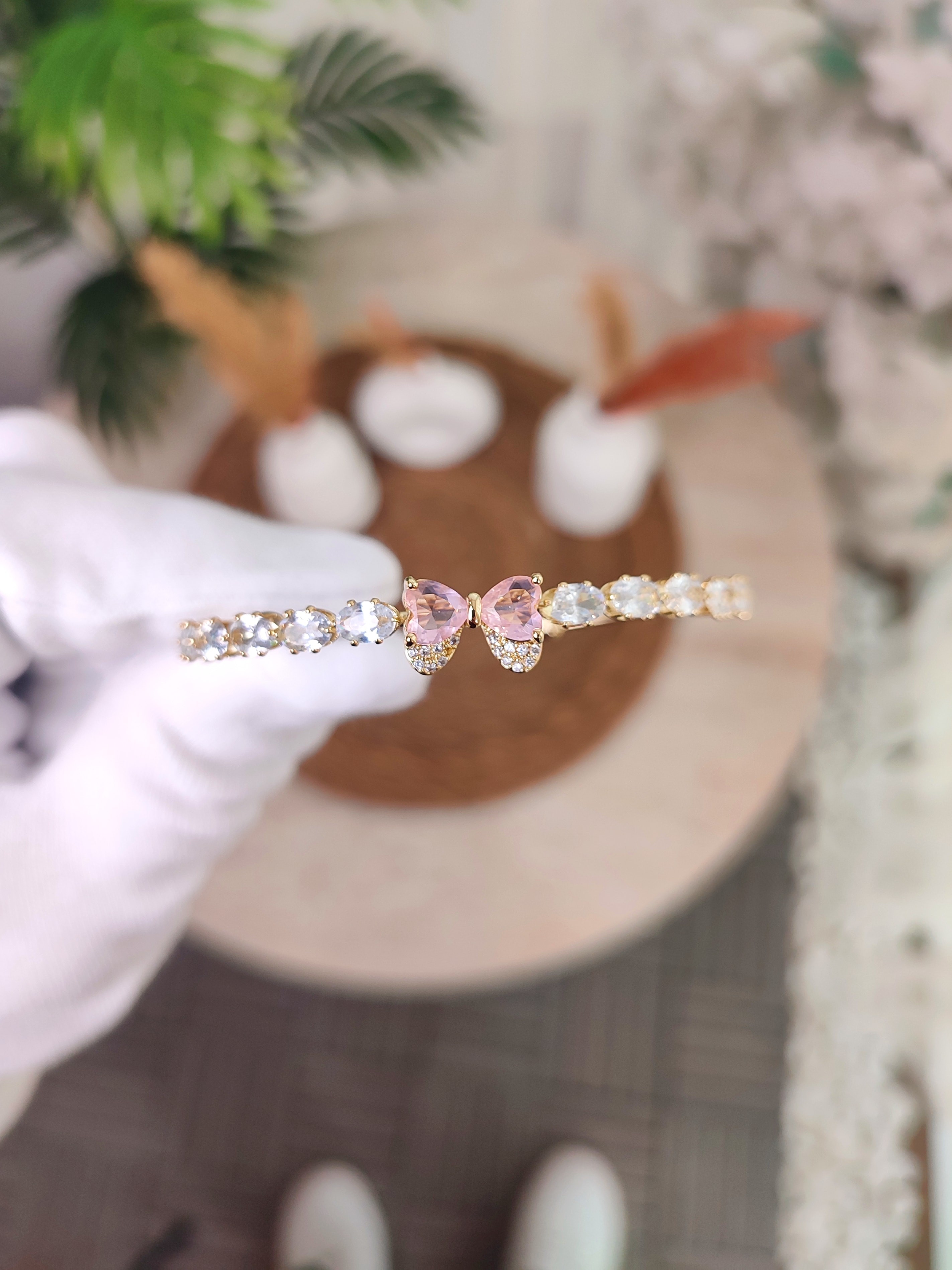 Kadın Zirkon Taşlı Pembe Kurdele Model Bileklik