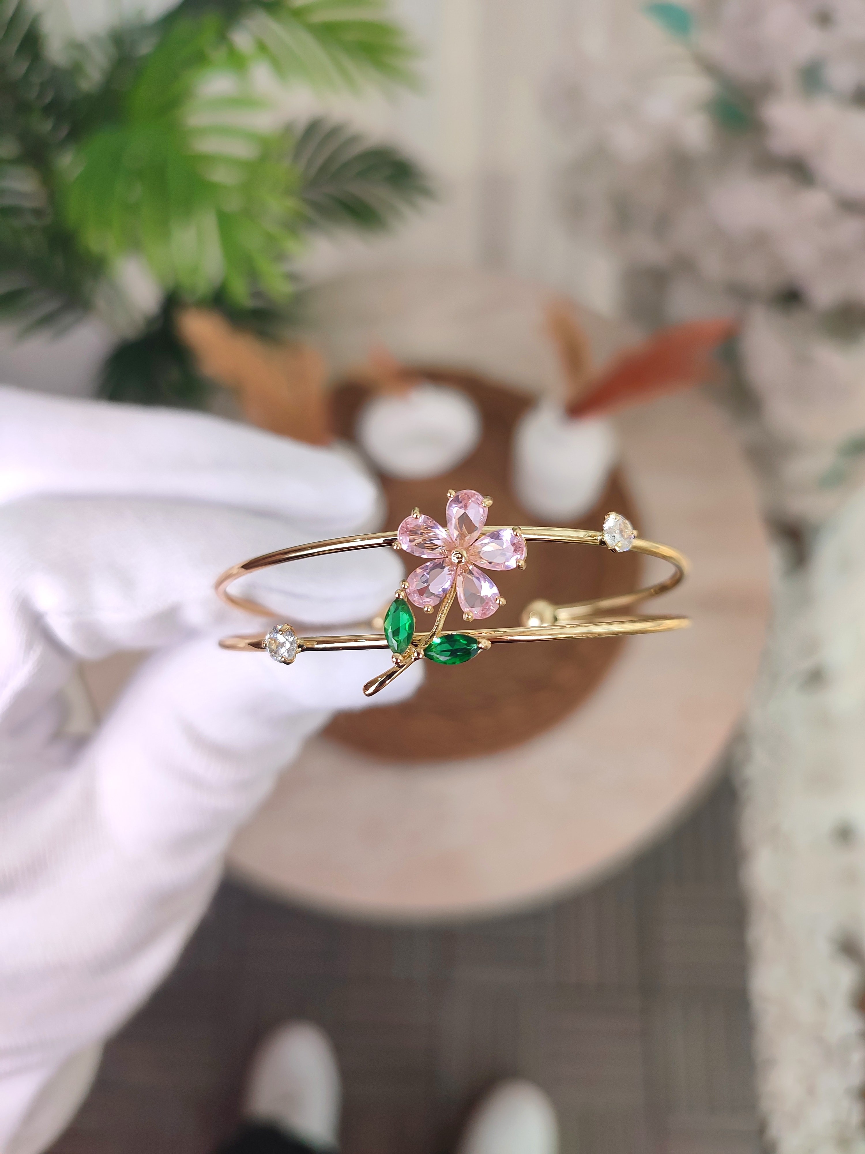 Kadın Zirkon Taşlı Pembe Papatya Bileklik