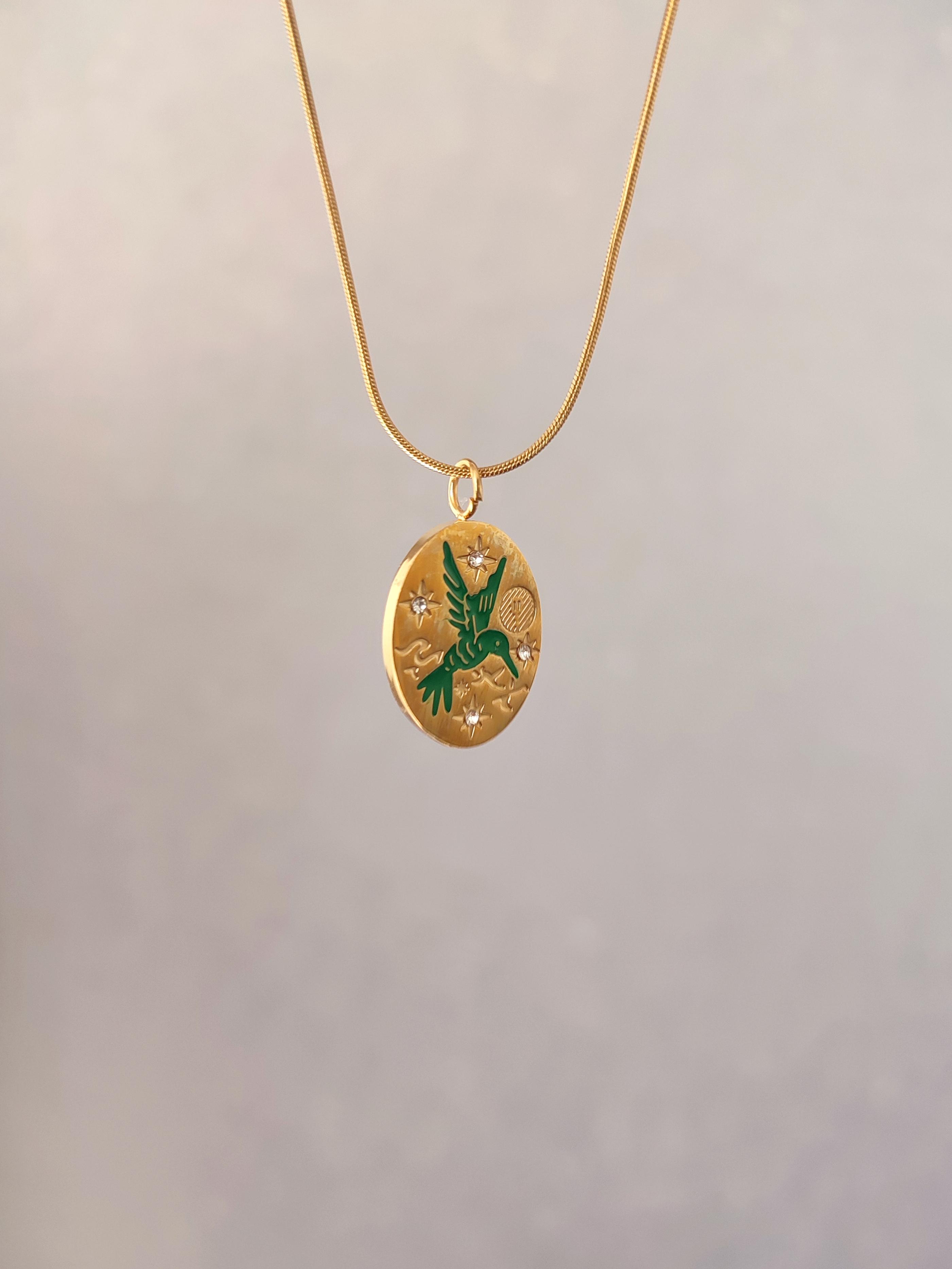 Kadın Çelik Gold Kuş Motifli Vintage Kolye
