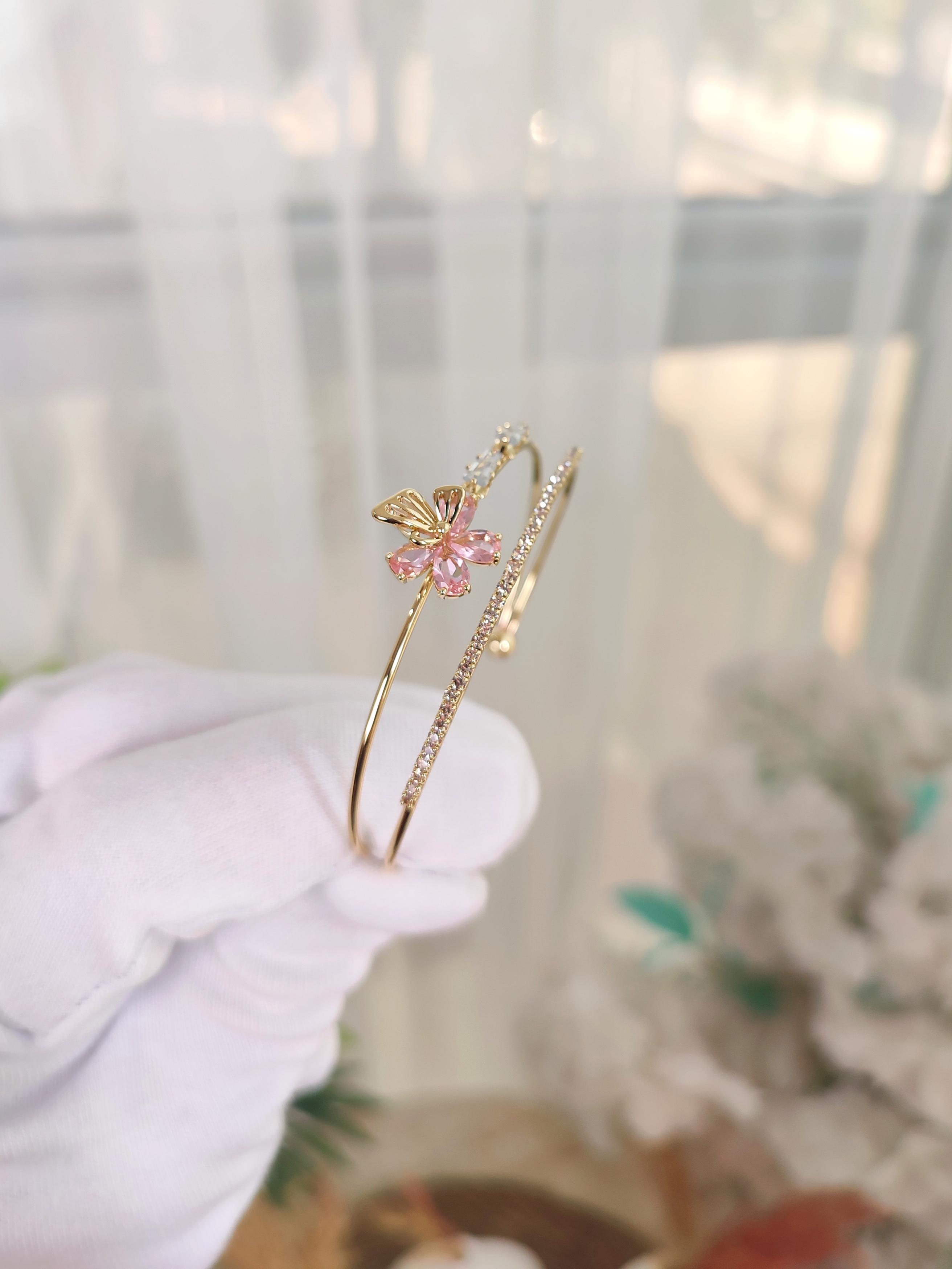 Kadın Zirkon Taşlı Pembe Çiçek Model Bileklik