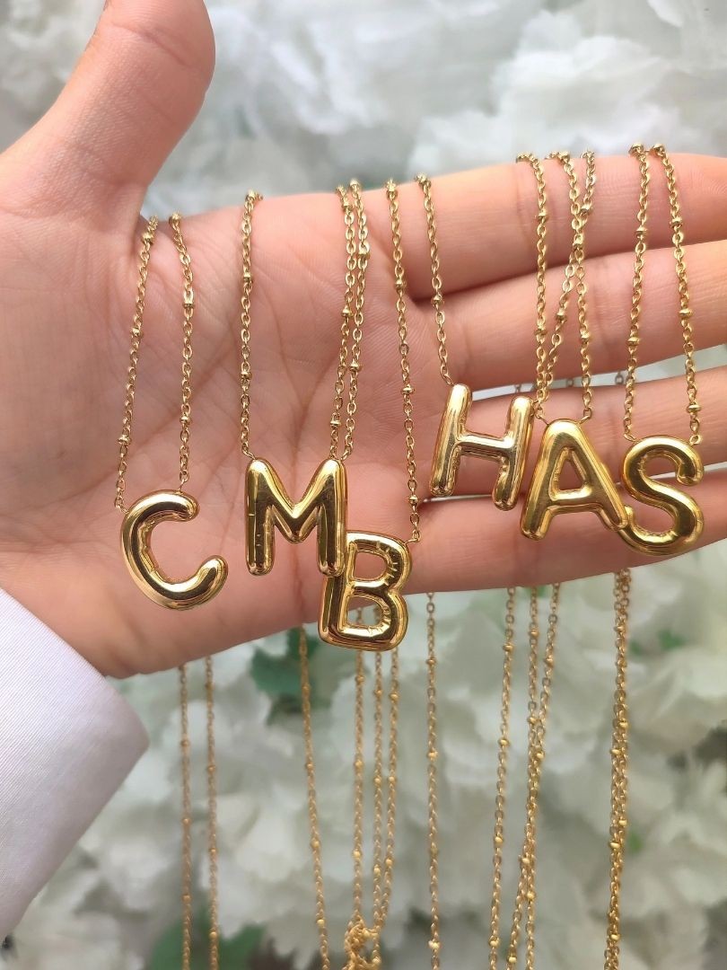 Kadın Paslanmaz Çelik Gold Balon Harf Kolye