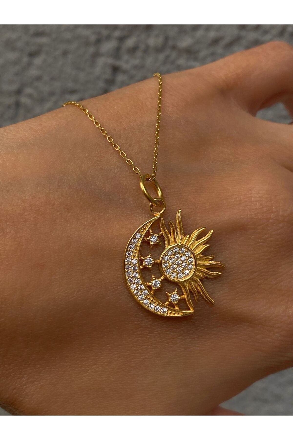 Kadın Çelik Ay Güneş Model Kolye