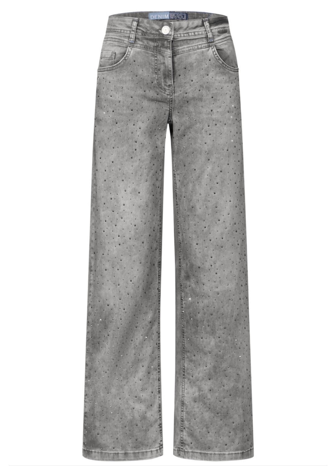 Gri Önü Taşlı Likralı Jean Pantolon