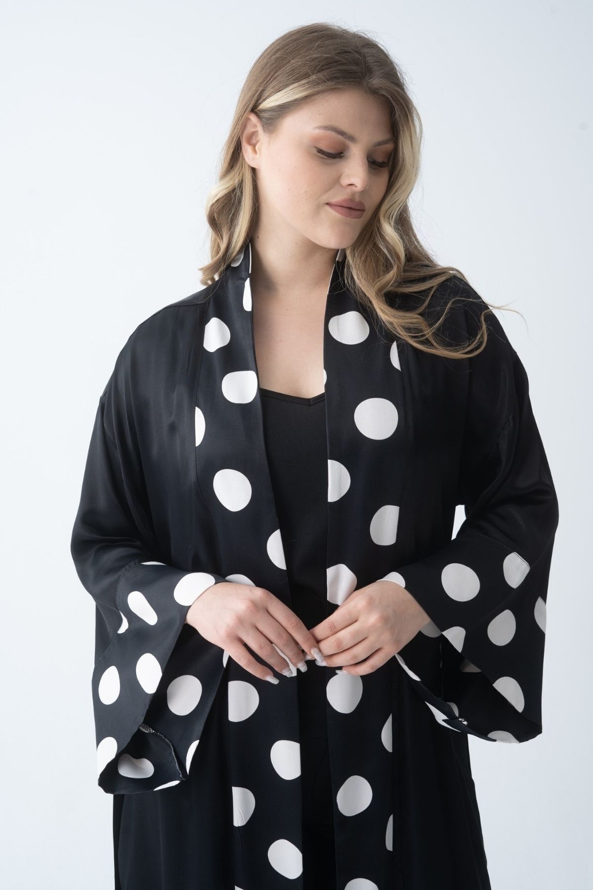 Büyük Beden Şal Yaka Siyah Sabahlık & Kimono