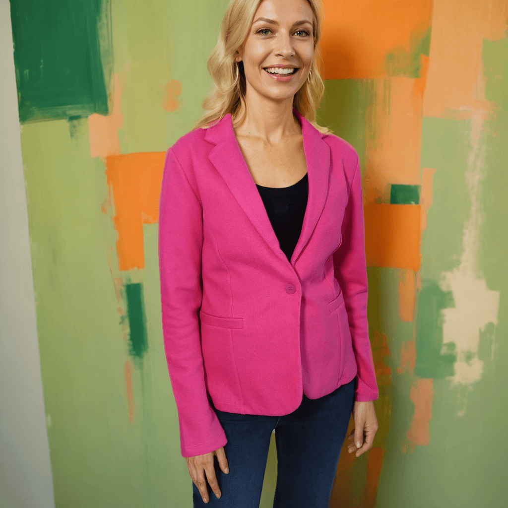 Pembe Tek Düğmeli Yumuşak Blazer Ceket - Pembe