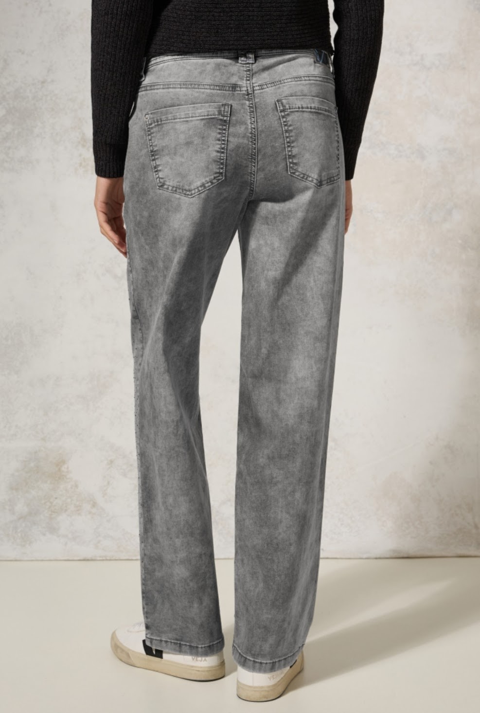 Gri Önü Taşlı Likralı Jean Pantolon