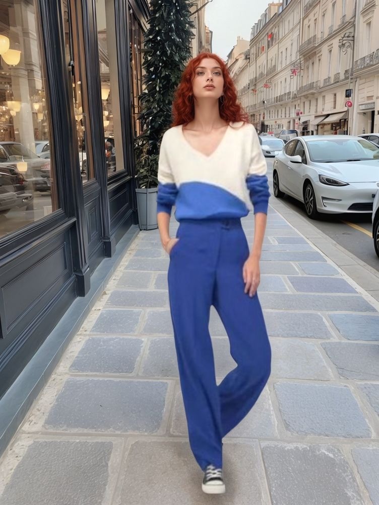 Saks Mavisi Bol Paça Pantolon