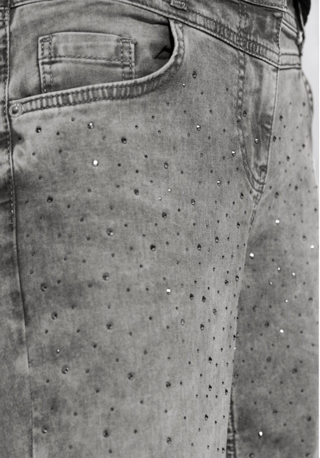 Gri Önü Taşlı Likralı Jean Pantolon