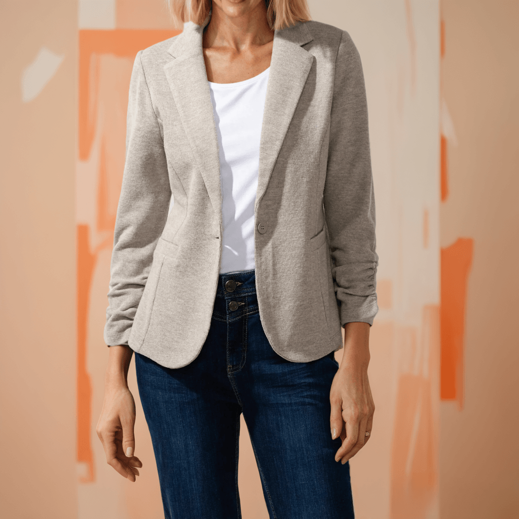 Açık Kahverengi Tek Düğmeli Bilekten Hafif Büzgülü Blazer Ceket - Bej