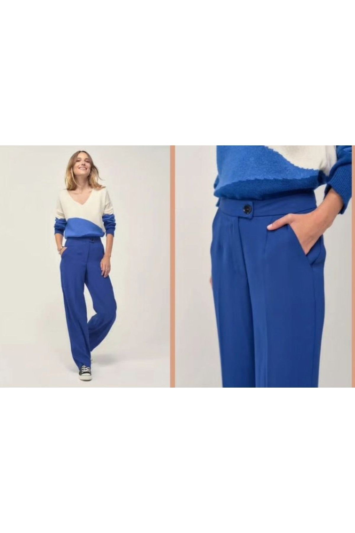 Saks Mavisi Bol Paça Pantolon