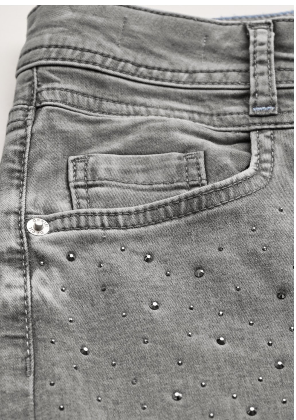 Gri Önü Taşlı Likralı Jean Pantolon