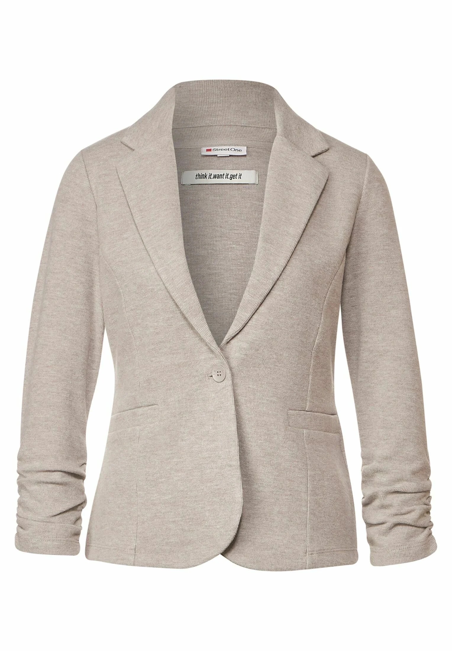 Açık Kahverengi Tek Düğmeli Bilekten Hafif Büzgülü Blazer Ceket