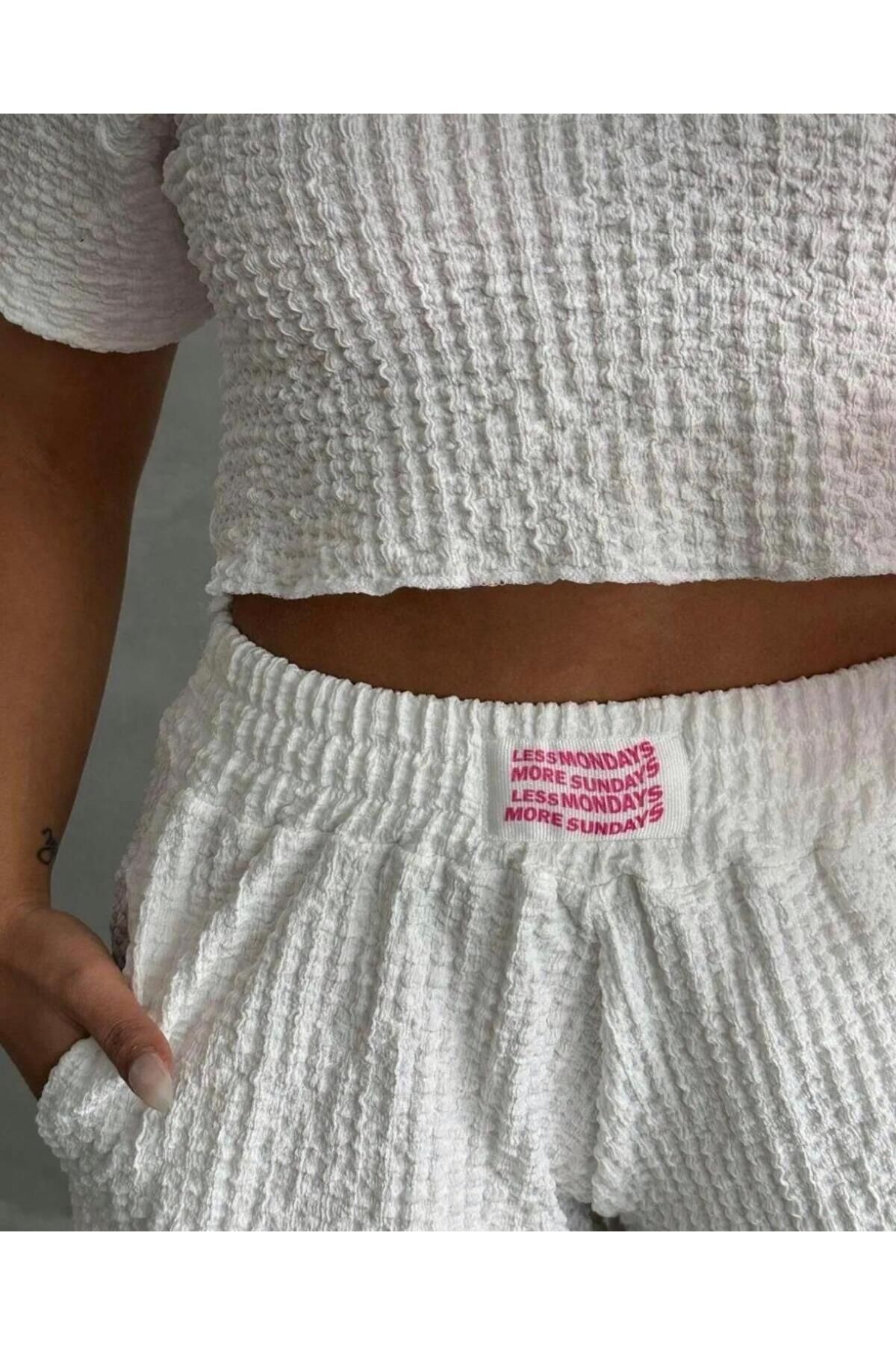 Rahat Fit Dokulu Şortlu Takım - pembe