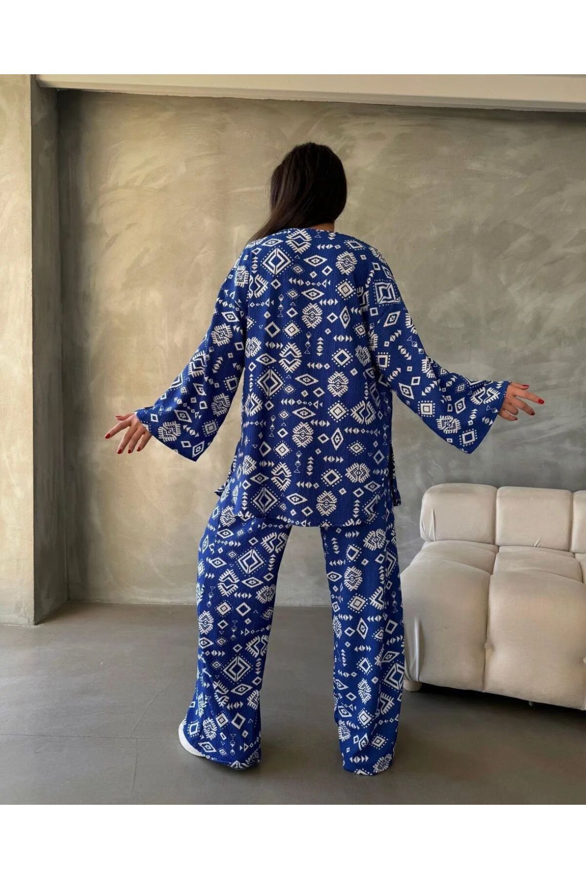 Bürümcük Kumaş Kimono Üçlü Takım