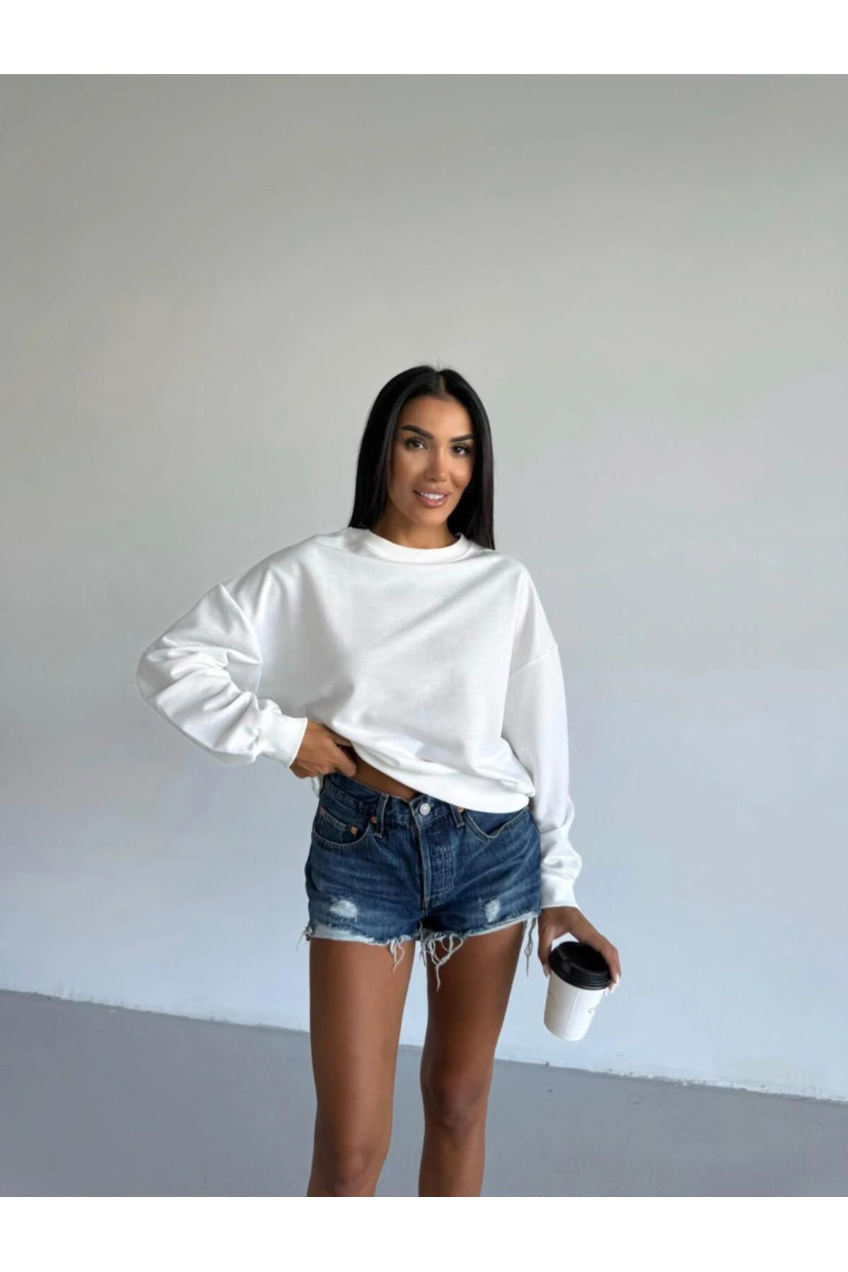 Kadın Bisiklet Yaka 2 İplik Sweatshirt