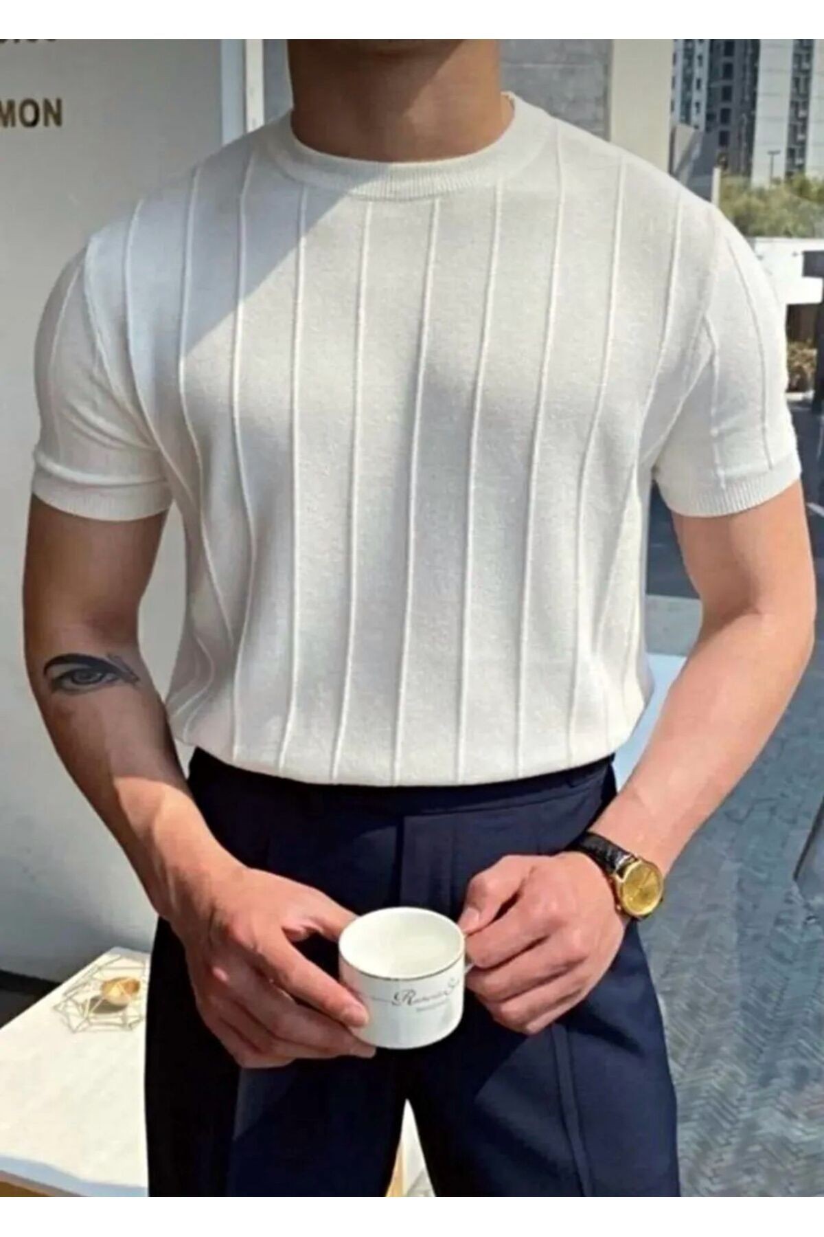 Erkek Bisiklet Yaka Örme Triko T-shirt