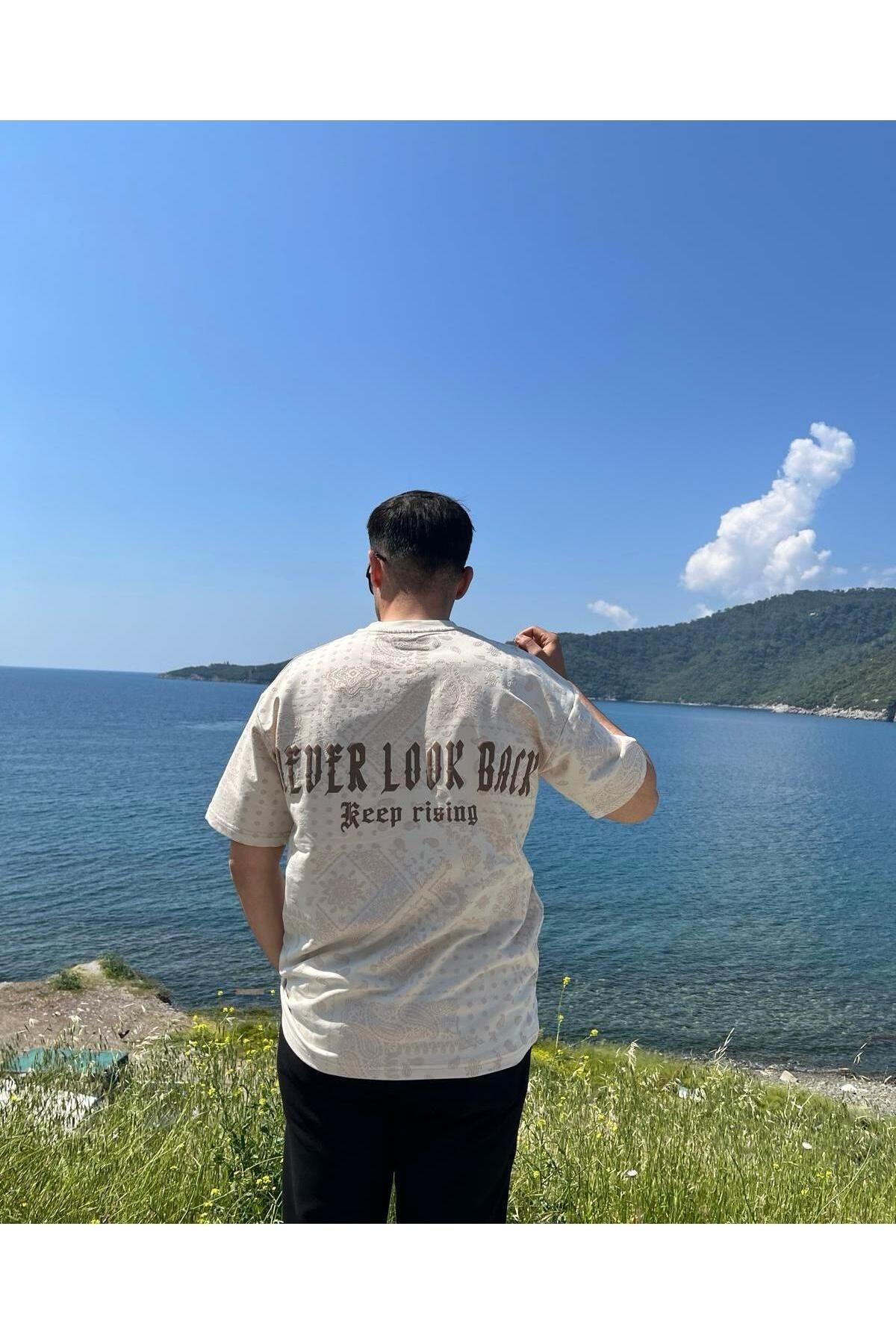 Erkek Bisiklet Yaka Oversize Baskılı T-shirt