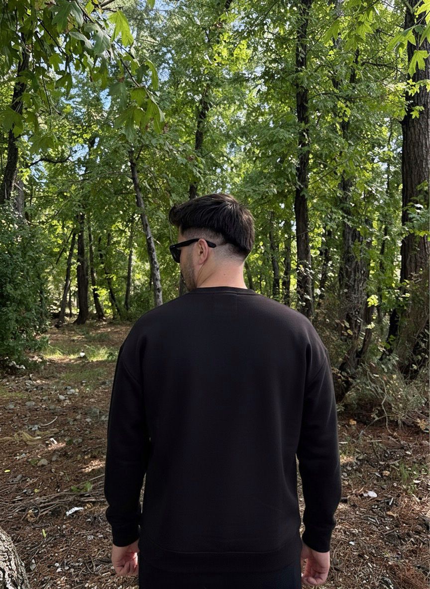 Erkek Oversize Bisiklet Yaka Geniş Kesim Sweatshirt - siyah