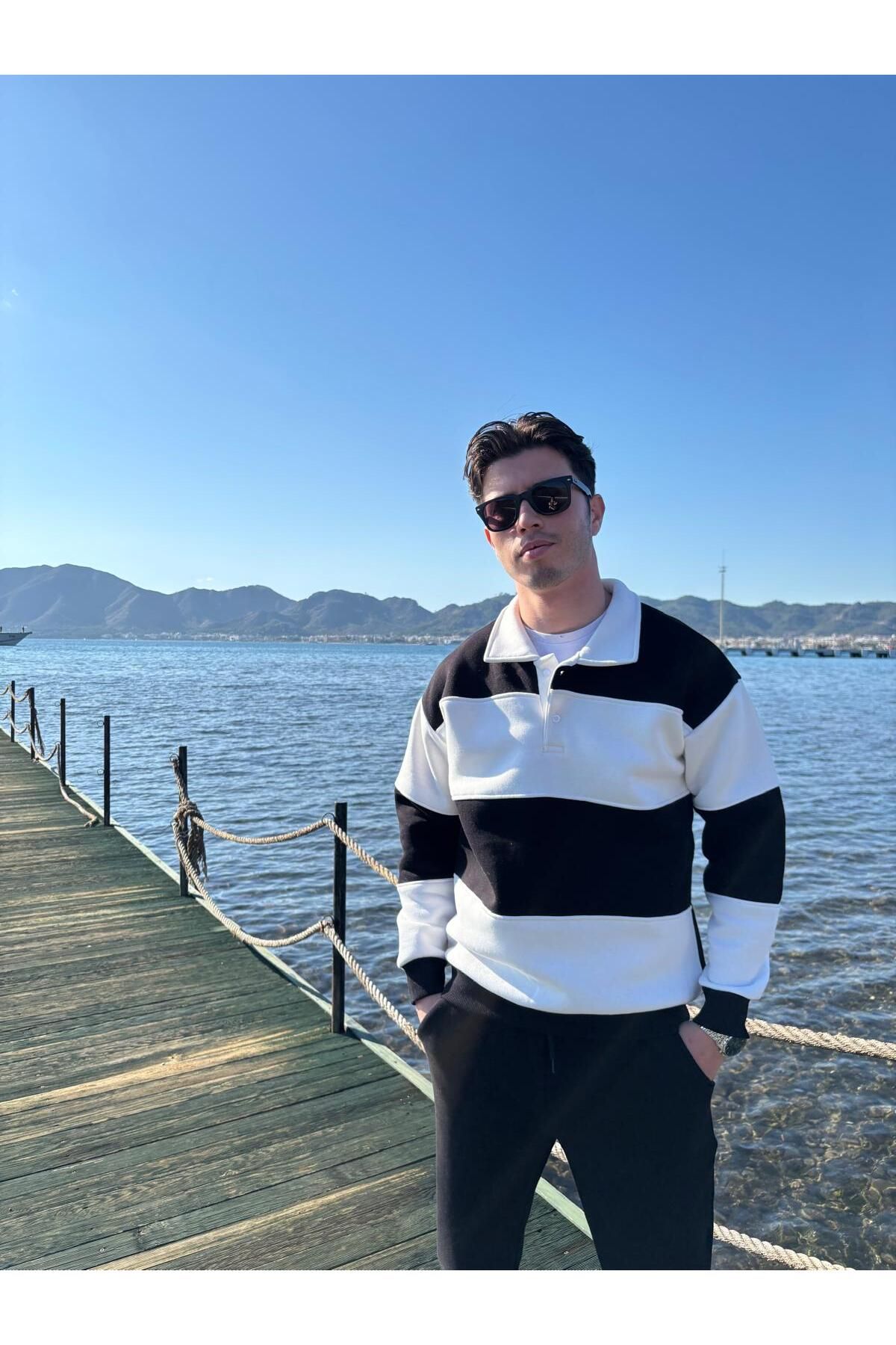 3 İplik Polo Yaka Parçali Oversize Sweatshirt