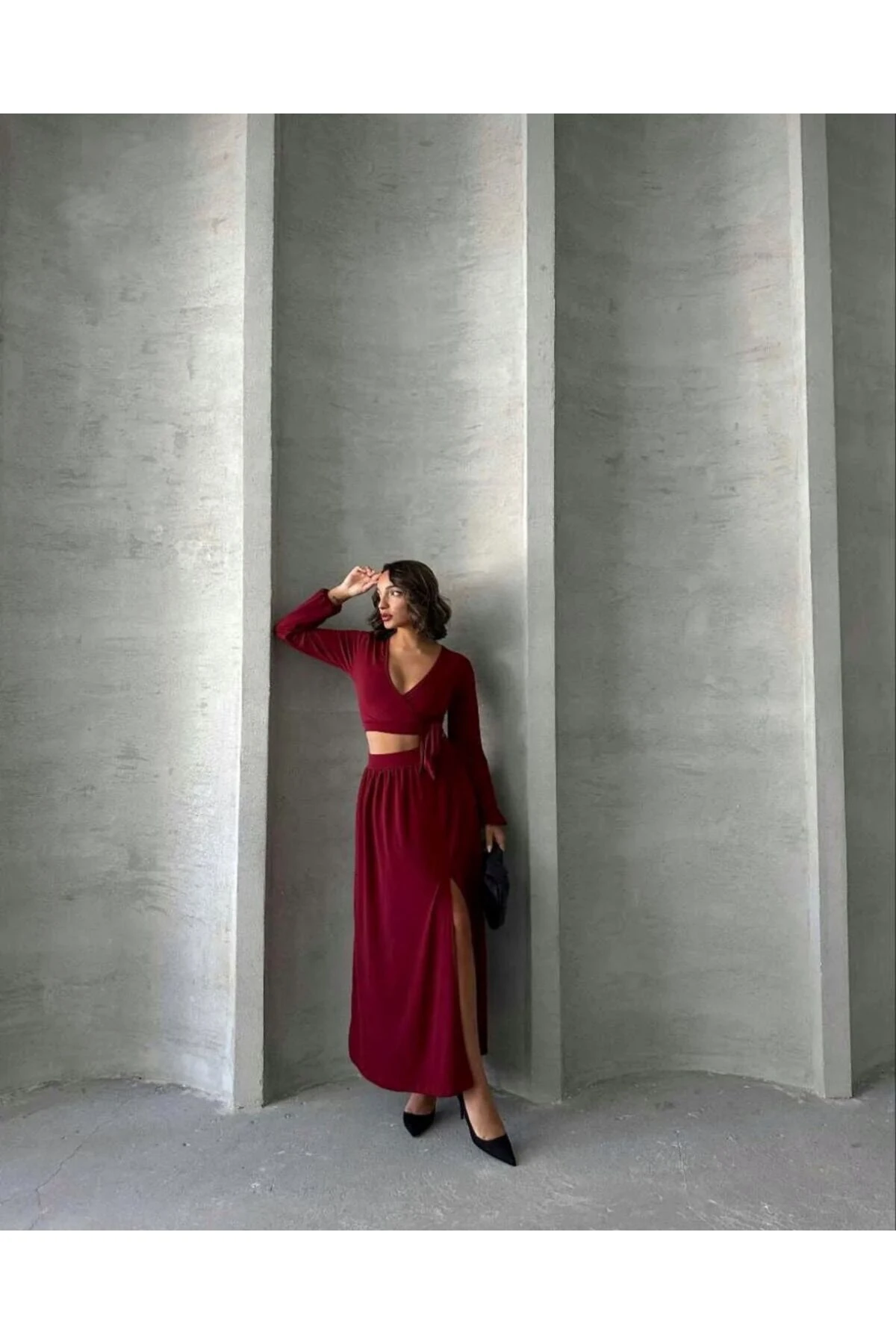 Kadın Sandy Kumaş Uzun Etekli Takım