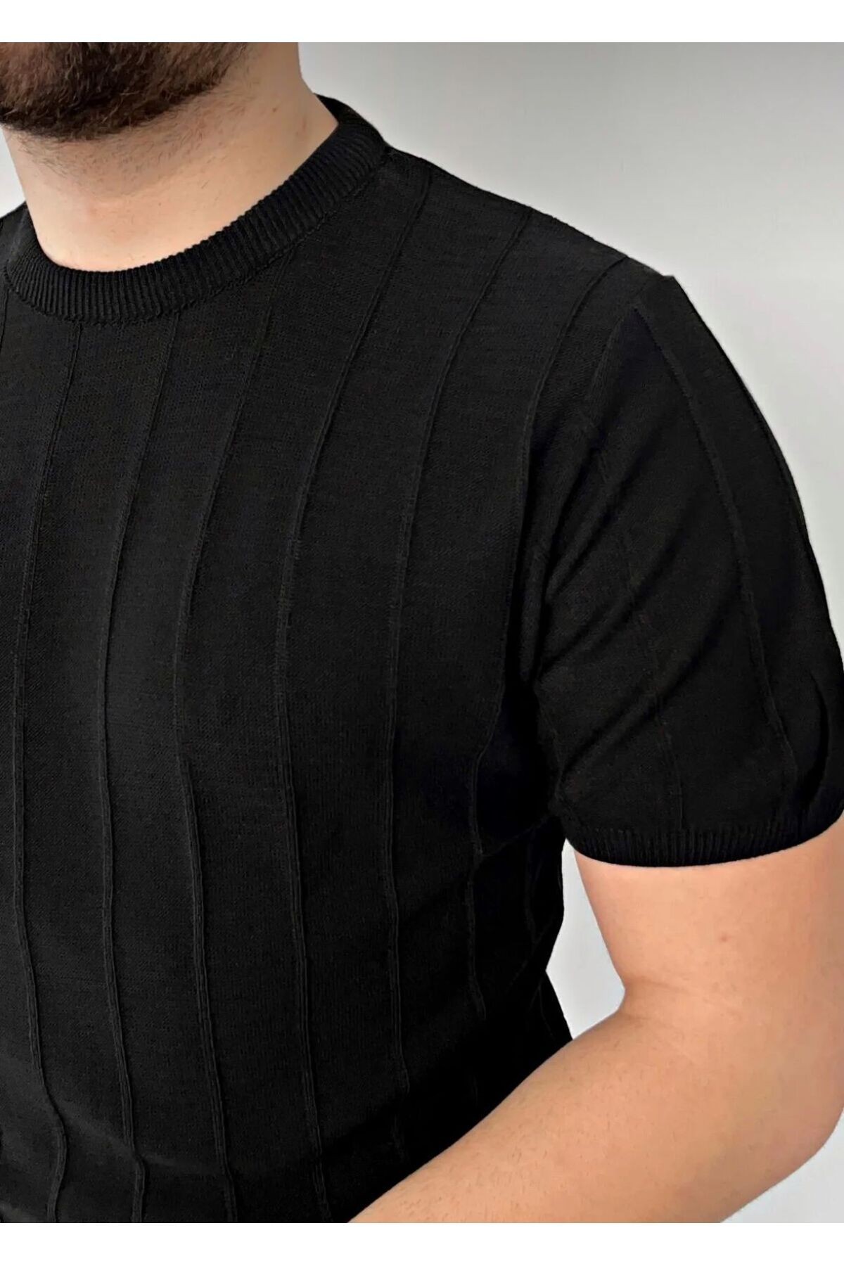 Erkek Bisiklet Yaka Örme T-shirt