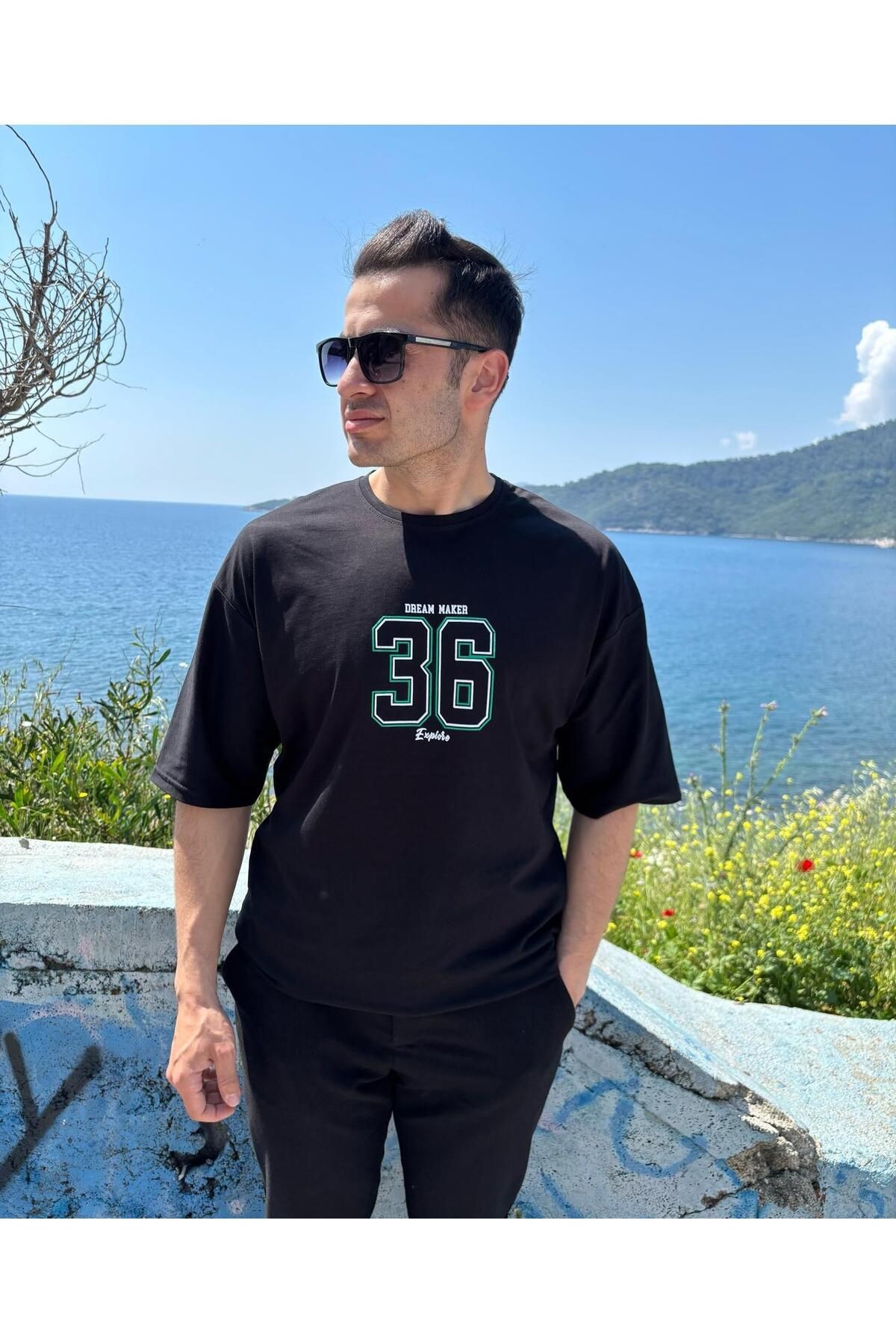 Erkek Bisiklet Yaka Oversize Baskılı T-shirt