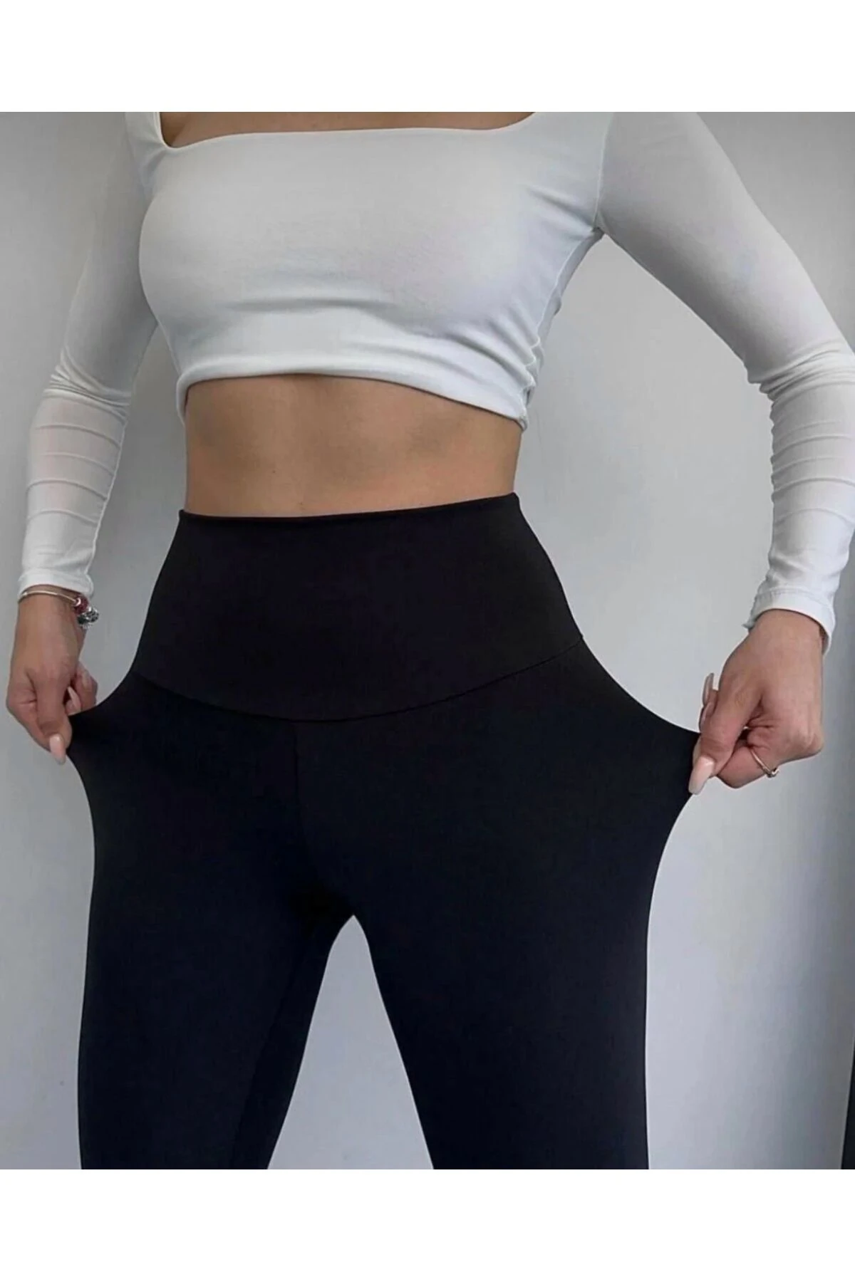 Sıkılaştırıcı Toparlayıcı Şardonlu Yüksek Bel Tayt - siyah
