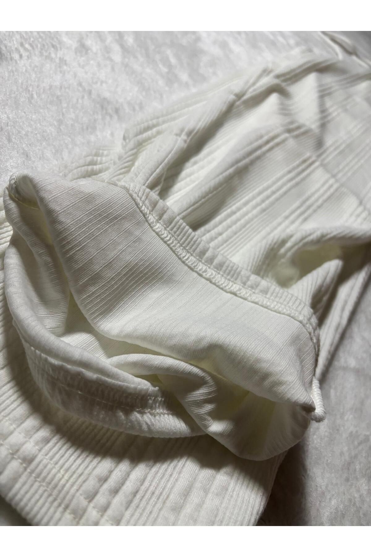 Baggy Beyaz Renk Ottoman Çizgi Detaylı Pantolon