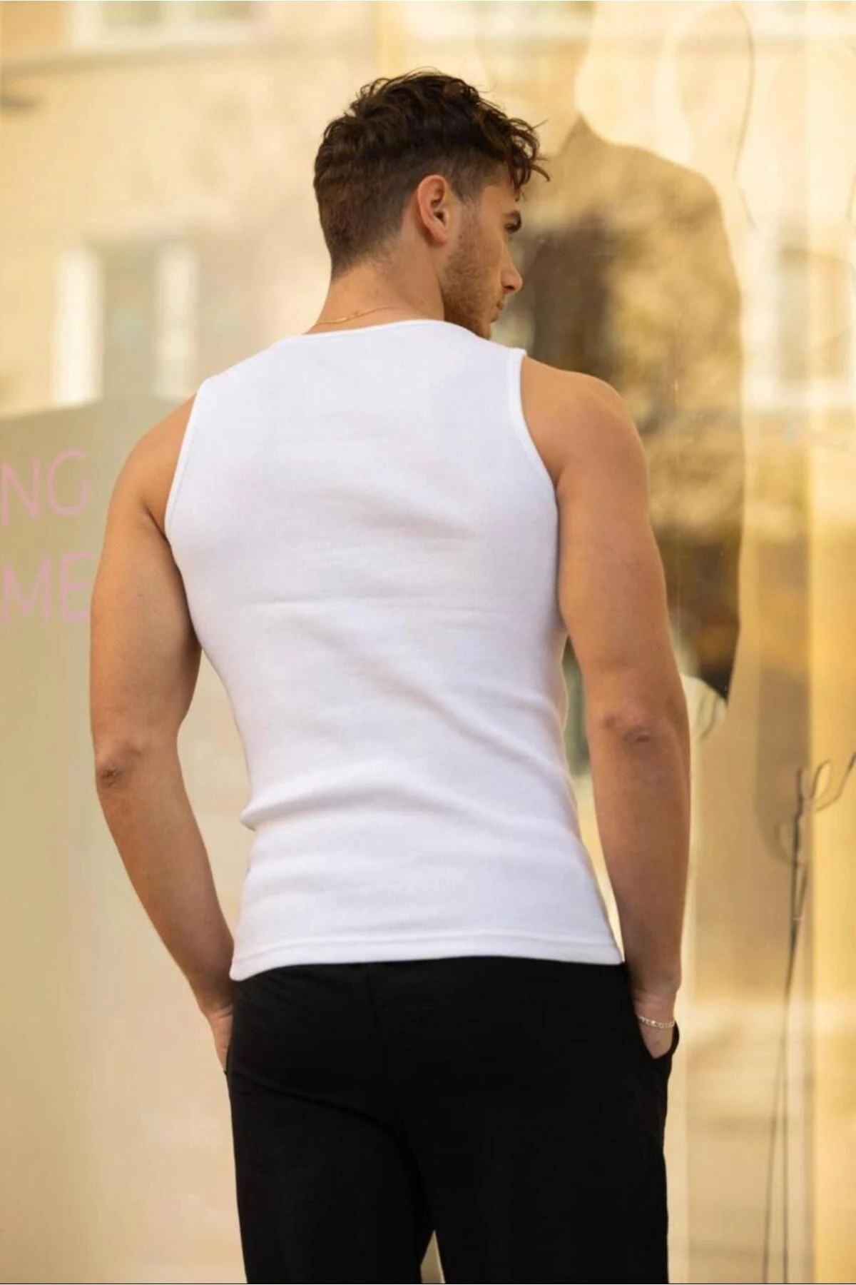 Erkek Halter Yaka Fitilli Sporcu Likralı Atlet