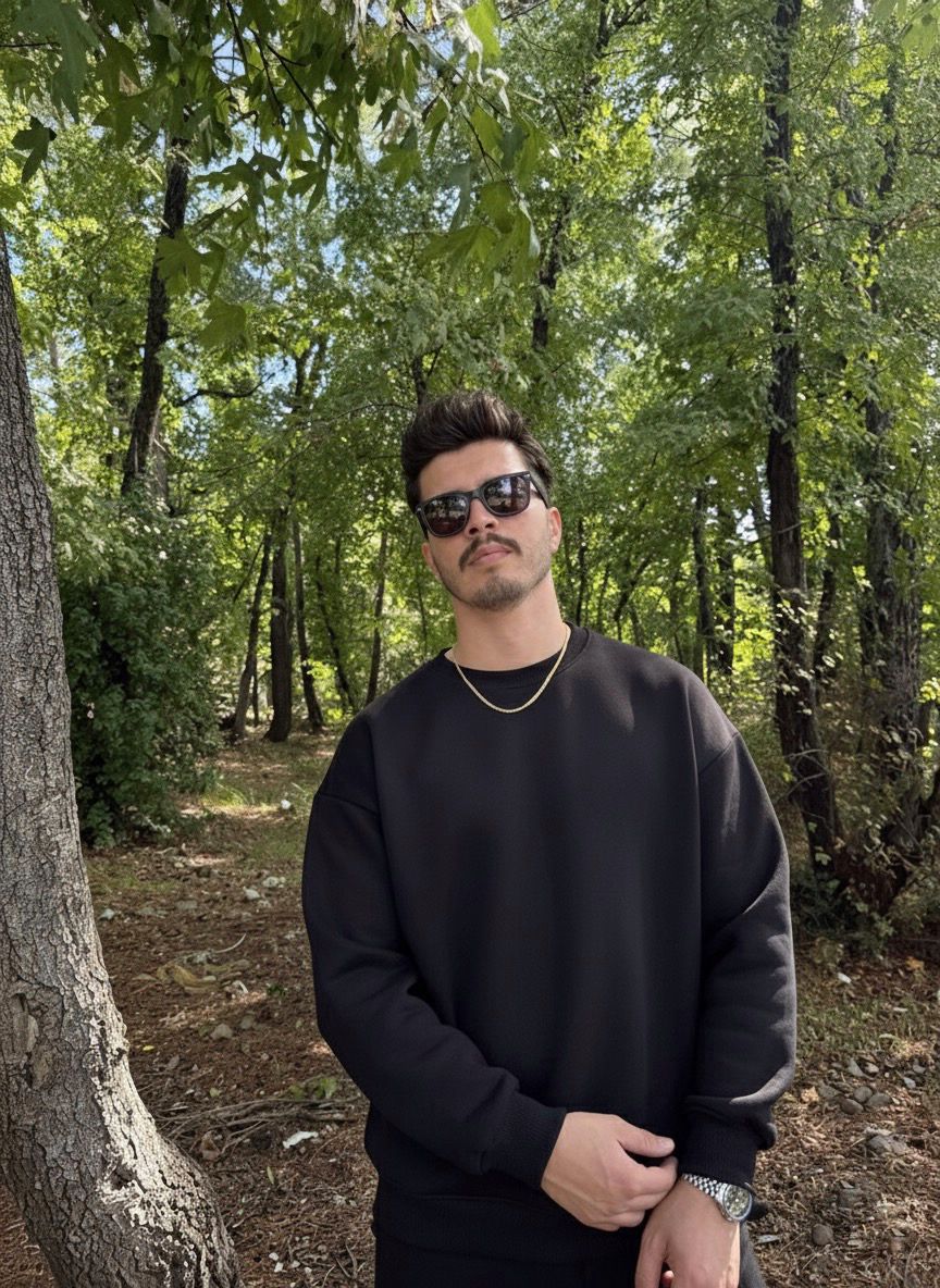 Erkek Oversize Bisiklet Yaka Geniş Kesim Sweatshirt - siyah