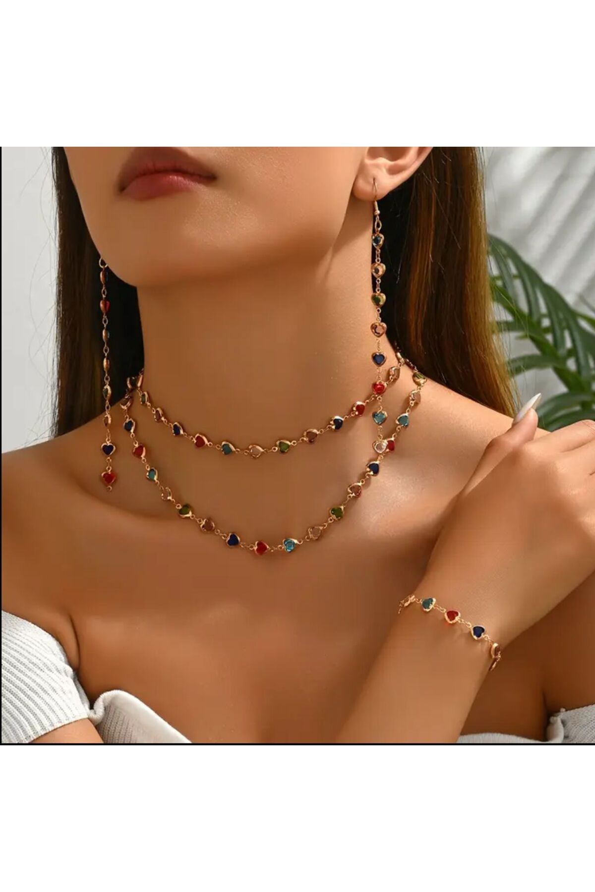 Çok Renkli Vintage Kalp Şeklinde 3`Lü Set
