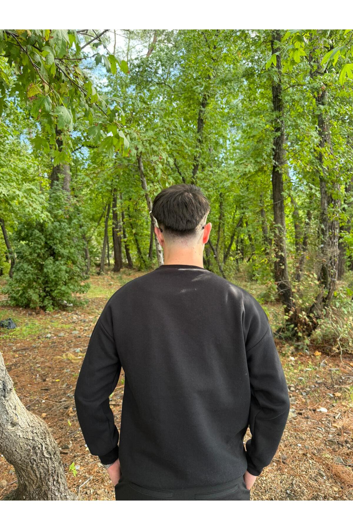 Erkek Oversize Bisiklet Yaka Basic Sweatshirt - siyah