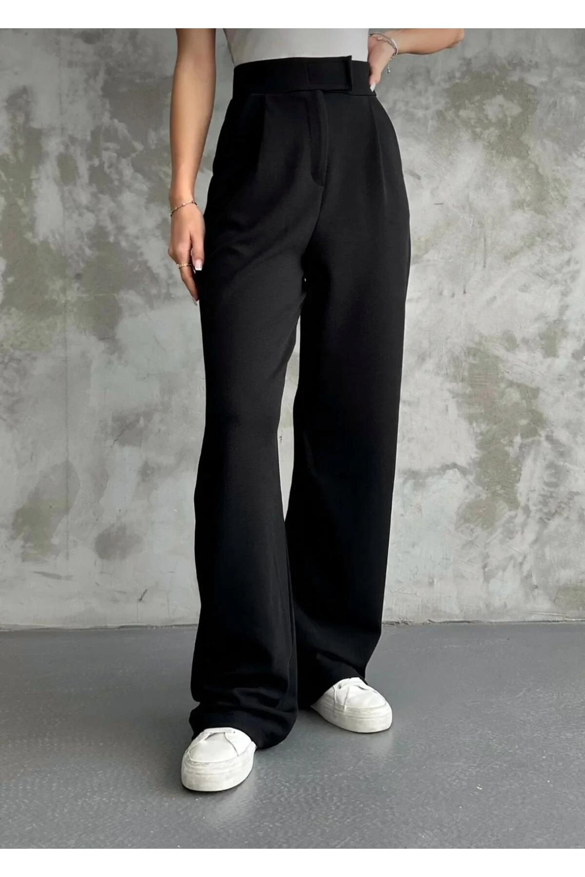 Kadın Likralı Cırt Kapama Palazzo Pantolon