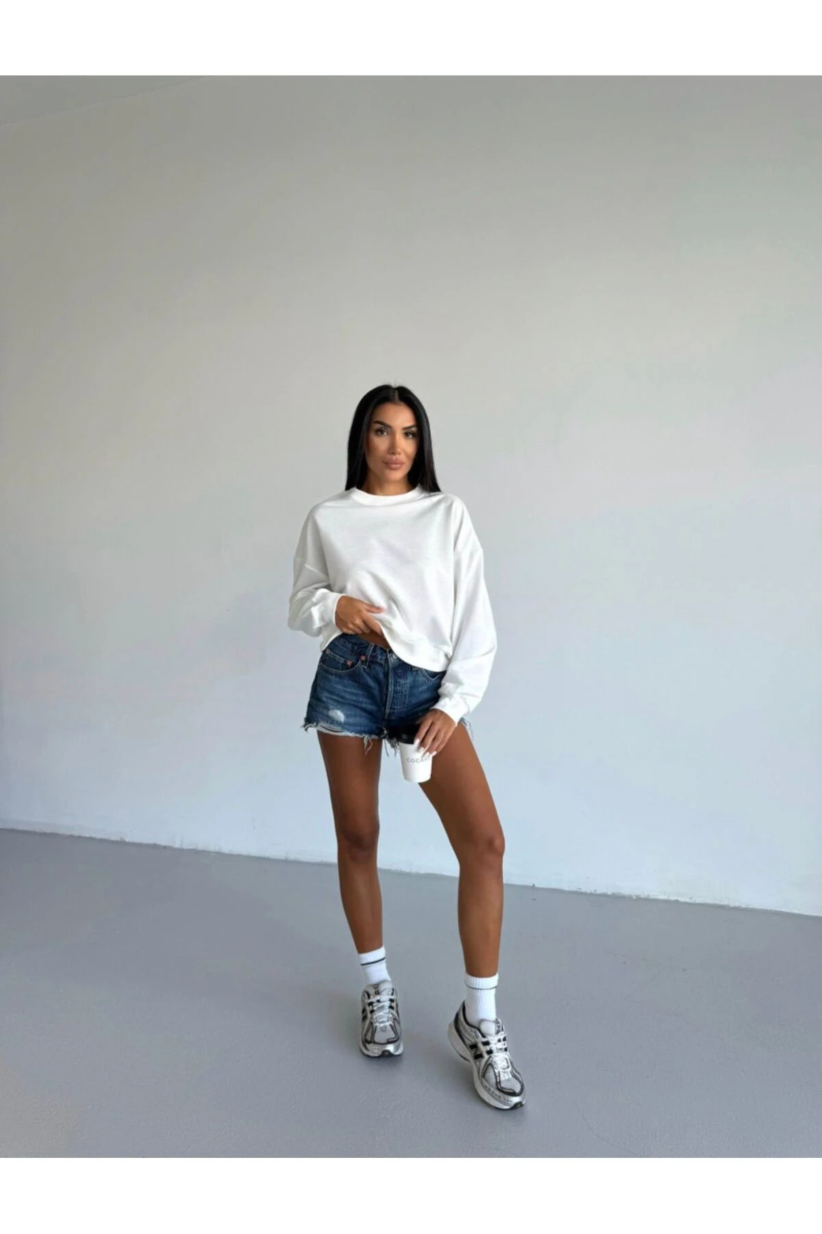 Kadın Bisiklet Yaka 2 İplik Sweatshirt