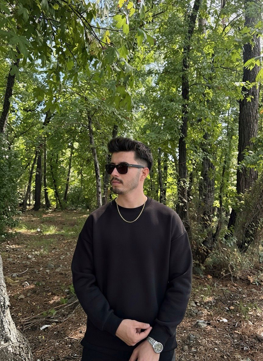 Erkek Oversize Bisiklet Yaka Geniş Kesim Sweatshirt - siyah