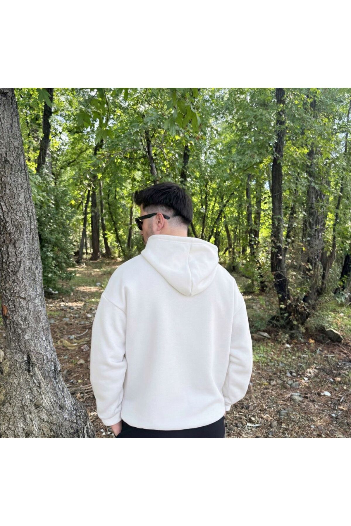 Erkek 3 İplik Basic Oversize Geniş Kesim Kanguru Cepli Kapüşonlu Sweatshirt - XL