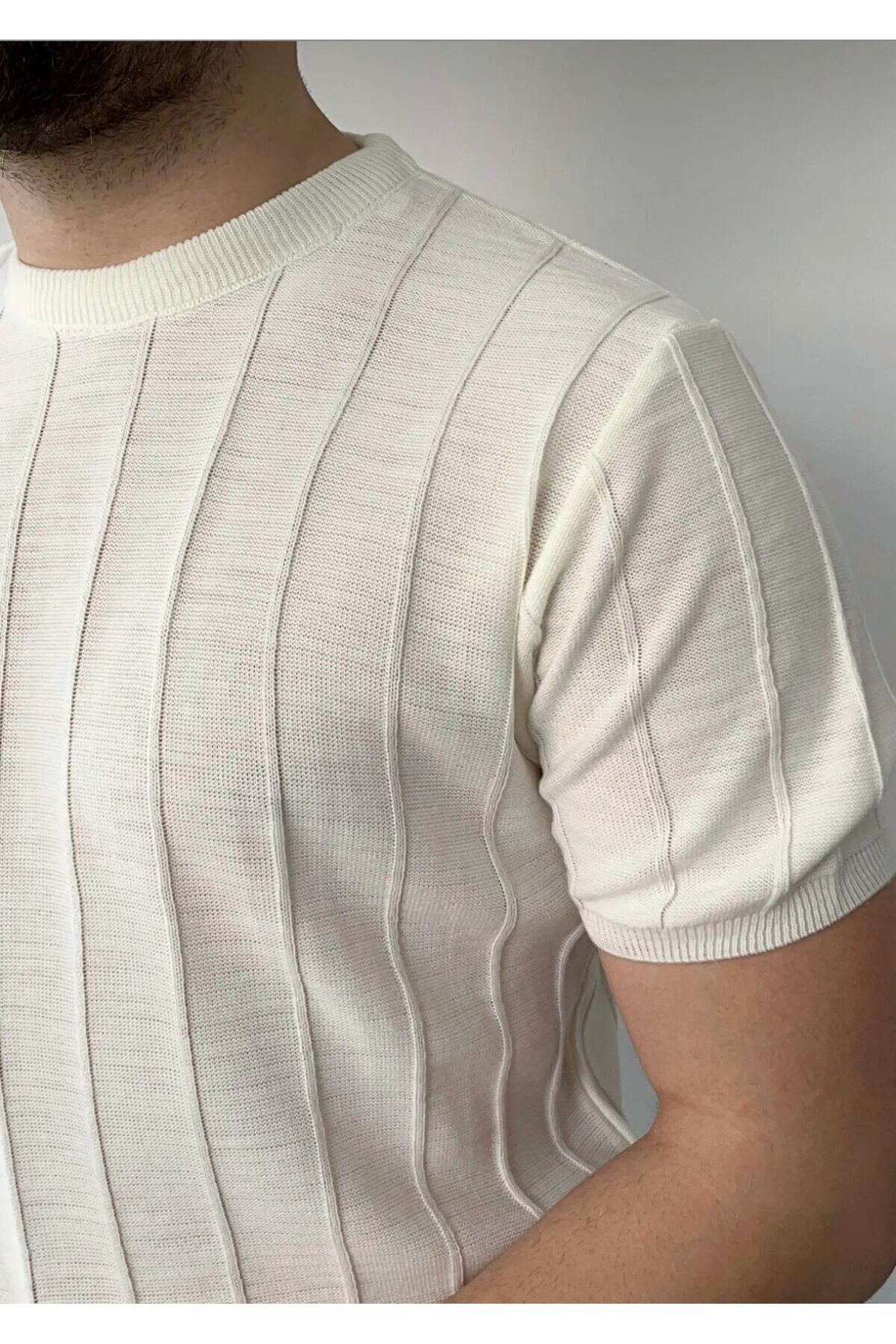 Erkek Bisiklet Yaka Örme Triko T-shirt