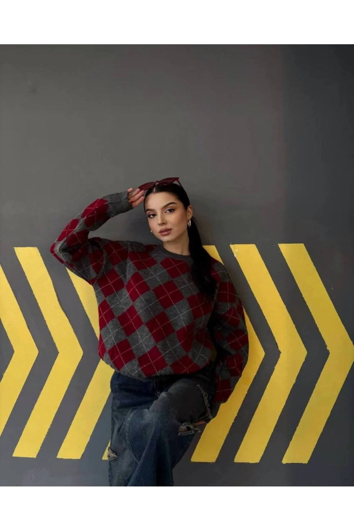 Baklava Desenli Triko Kazak