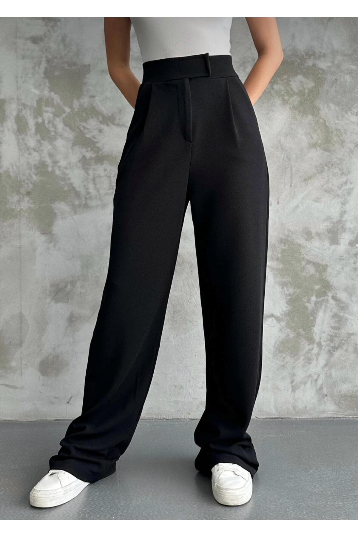 Kadın Likralı Cırt Kapama Palazzo Pantolon