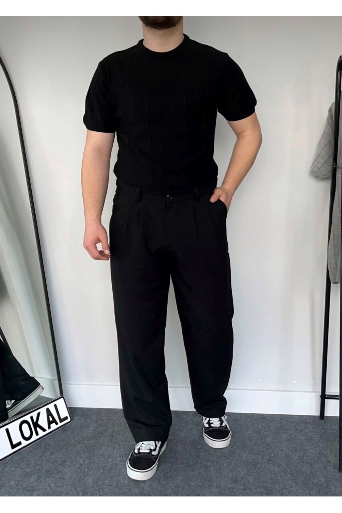 Erkek Bisiklet Yaka Örme T-shirt