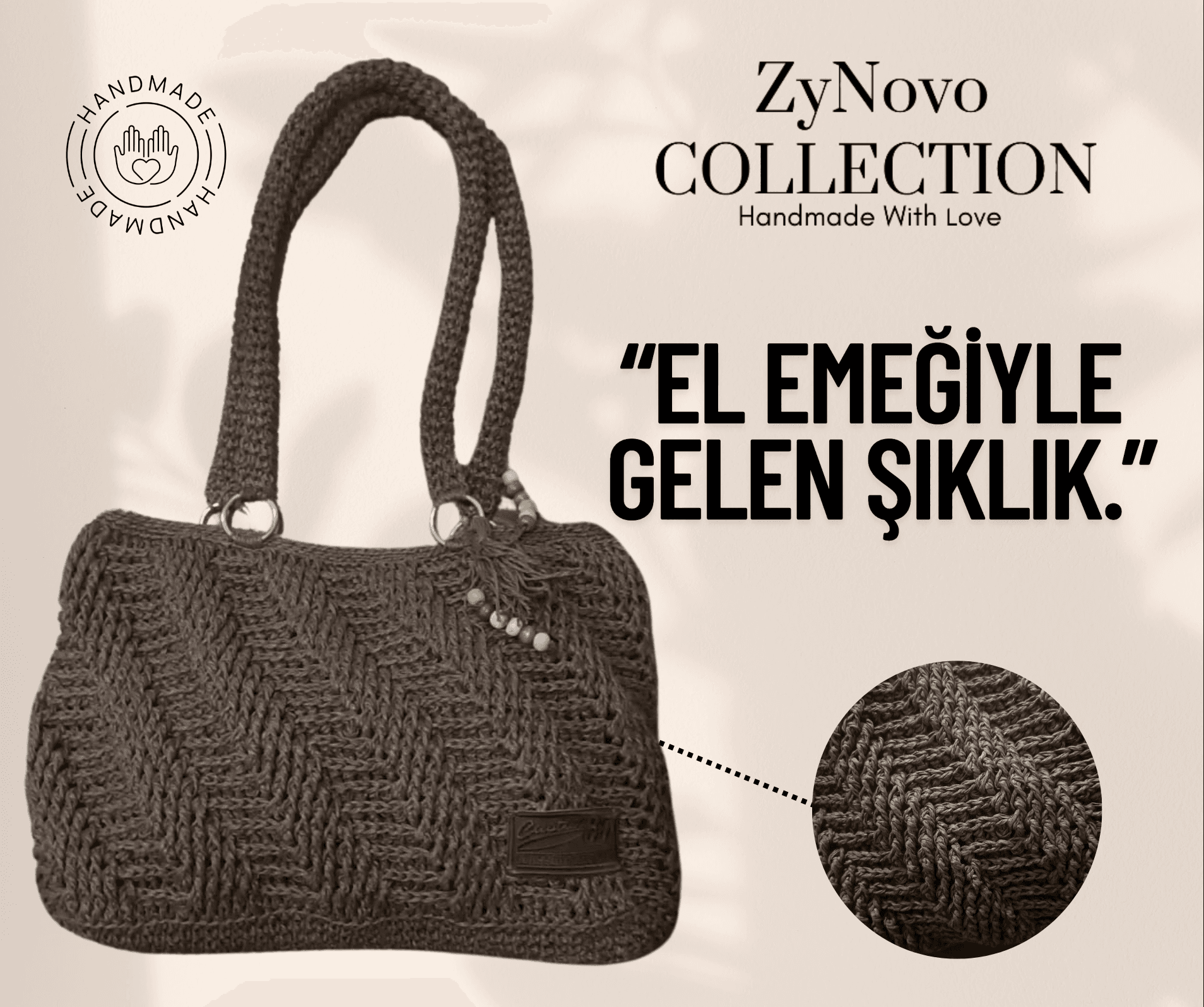 ZyNovo Collection Boncuk detaylı Hasır Örgü Çanta