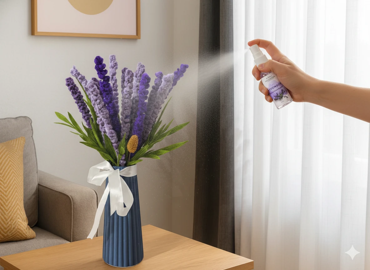 20 Adet El İşi Lavanta Buketi ve Lavanta Nefesi ( 20 ml Lavanta Esansı içeren Oda kokusu hediyeli)