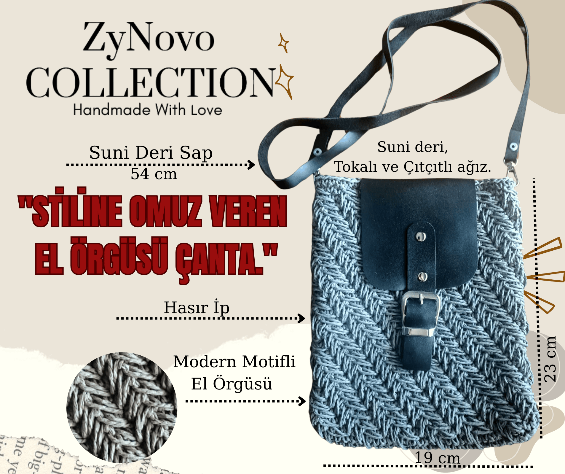 ZyNovo Collection Hasır İp İle Örülmüş Küçük Boy Omuz Çantası