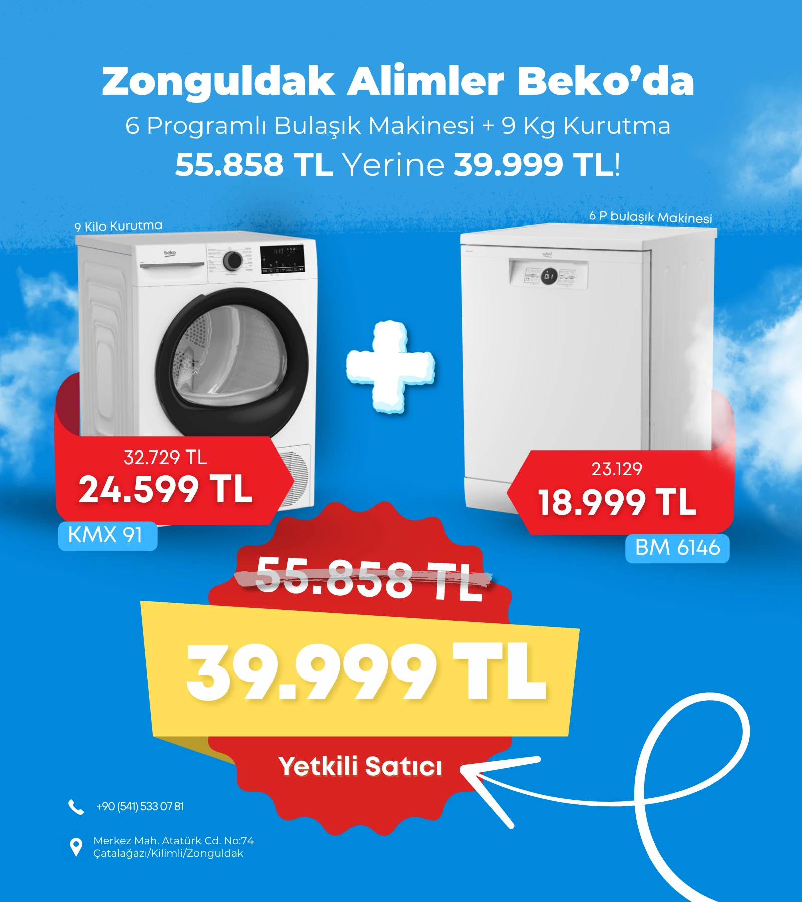 6 Programlı Bulaşık Makinesi (BM 6146) + 9 Kg Kurutma (KMX 91)