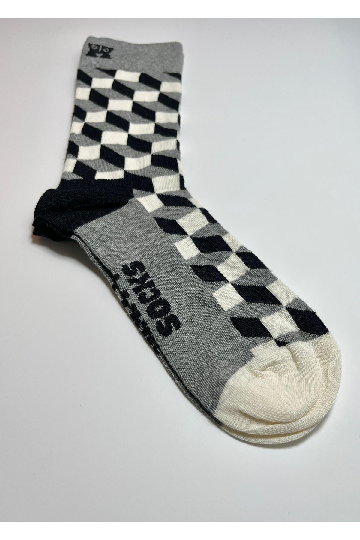 Geometrik Tasarımlı Pamuklu Unisex Çorap