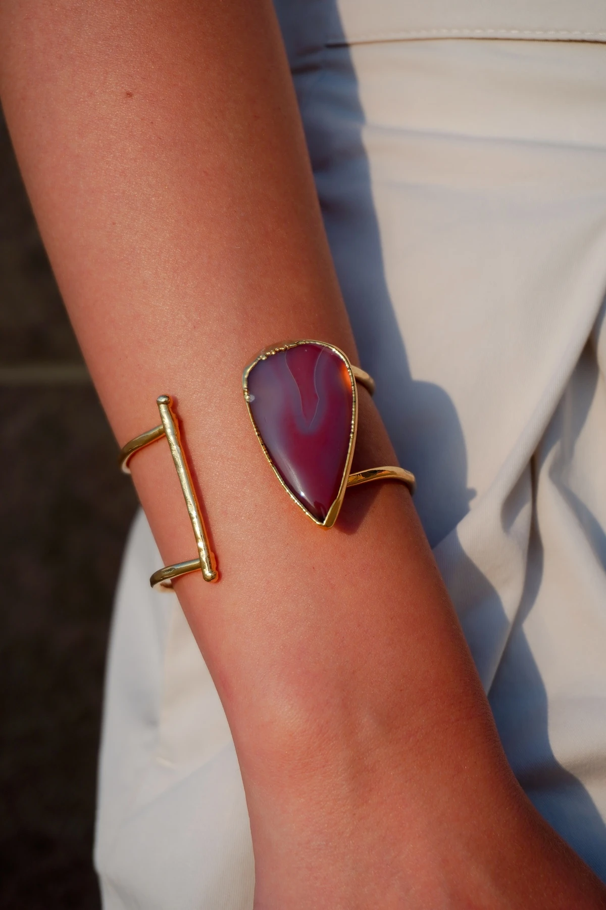 Botswana Akik Doğal Taş Altın Kaplama Pirinç El Yapımı Bilezik